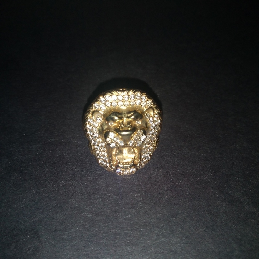 Mens 14k Yellow Gold 3d Lion Face Genuine Diamond